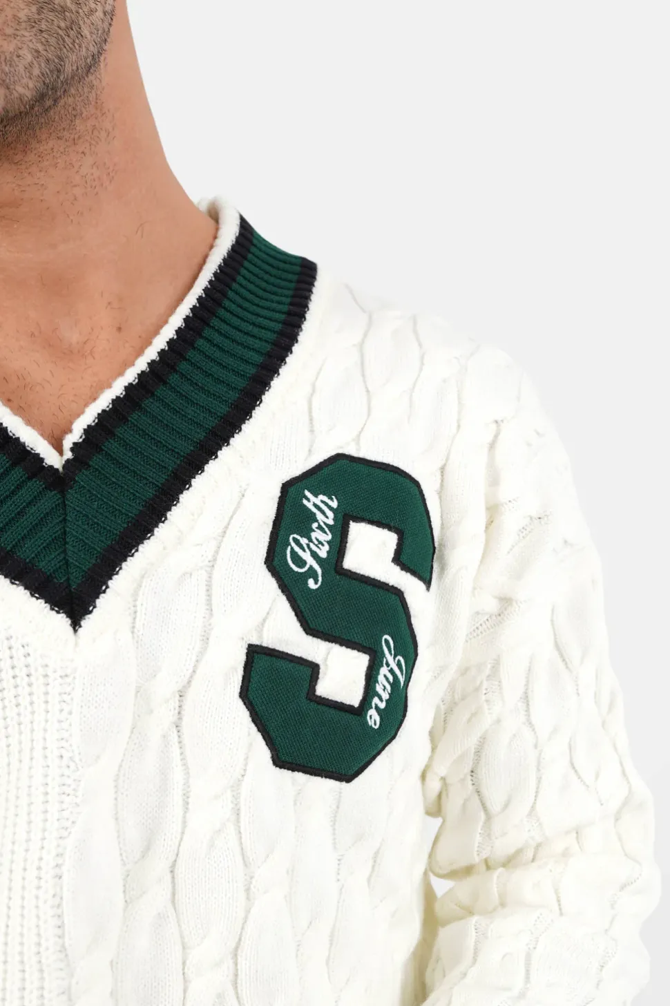 Pull Maille Cotele Col V Blanc Casse