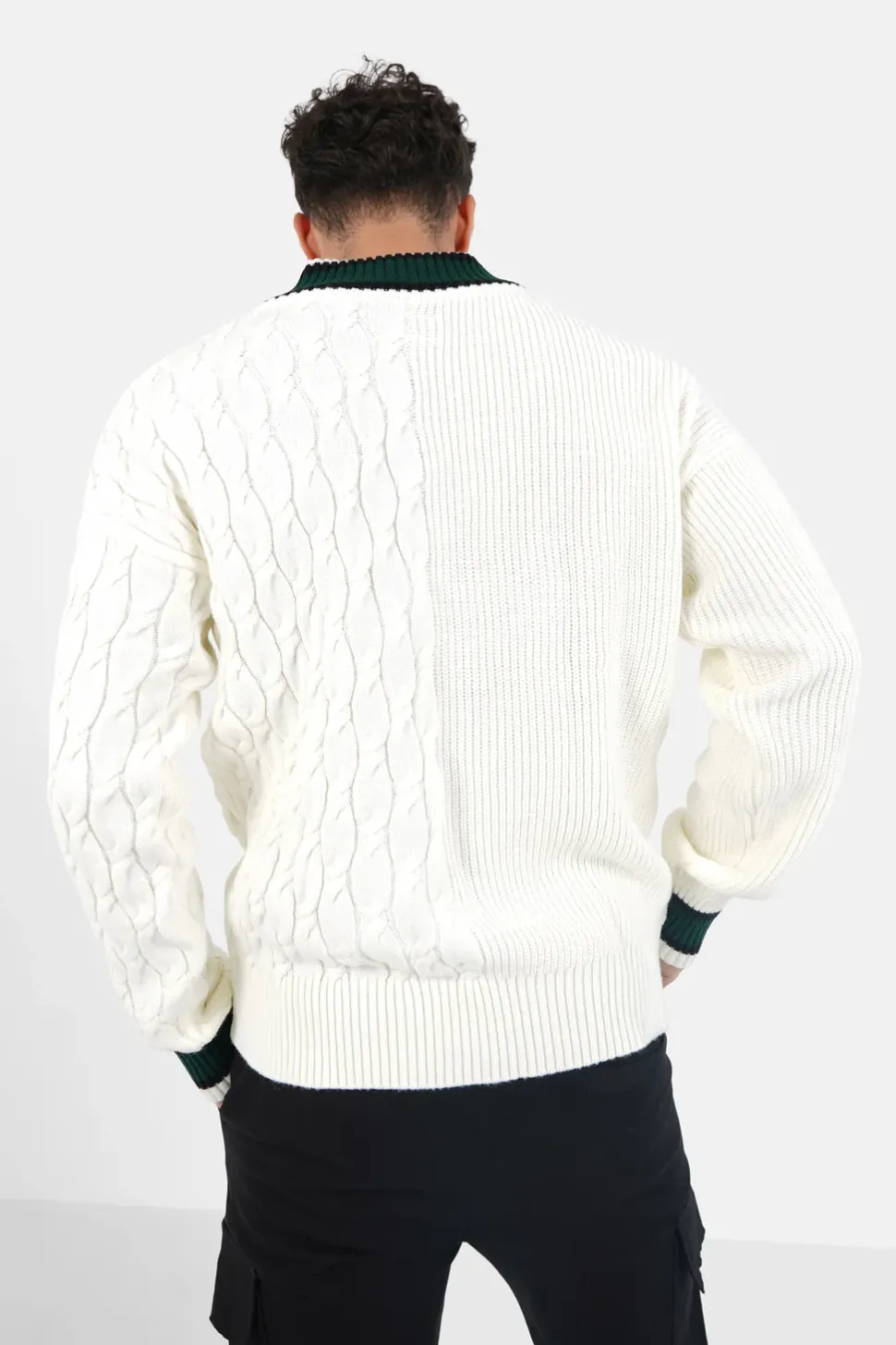 Pull Maille Cotele Col V Blanc Casse