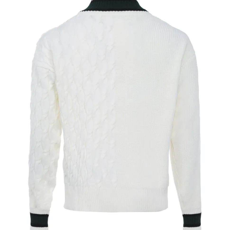 Pull Maille Cotele Col V Blanc Casse