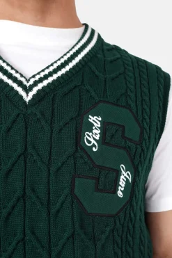 Pull Sans Manches Maille Broderie Vert Fonce