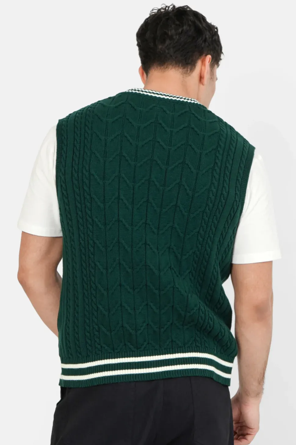 Pull Sans Manches Maille Broderie Vert Fonce