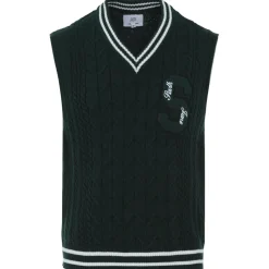 Pull Sans Manches Maille Broderie Vert Fonce