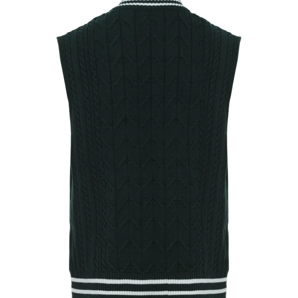 Pull Sans Manches Maille Broderie Vert Fonce
