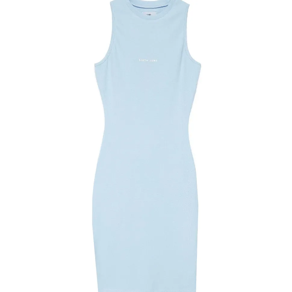 Robe Cotelee Moulante Bleu Clair