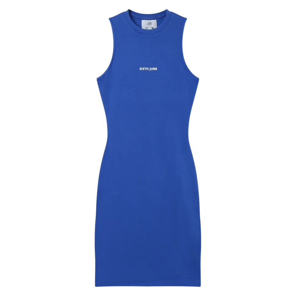 Robe Cotelee Moulante Bleu Fonce