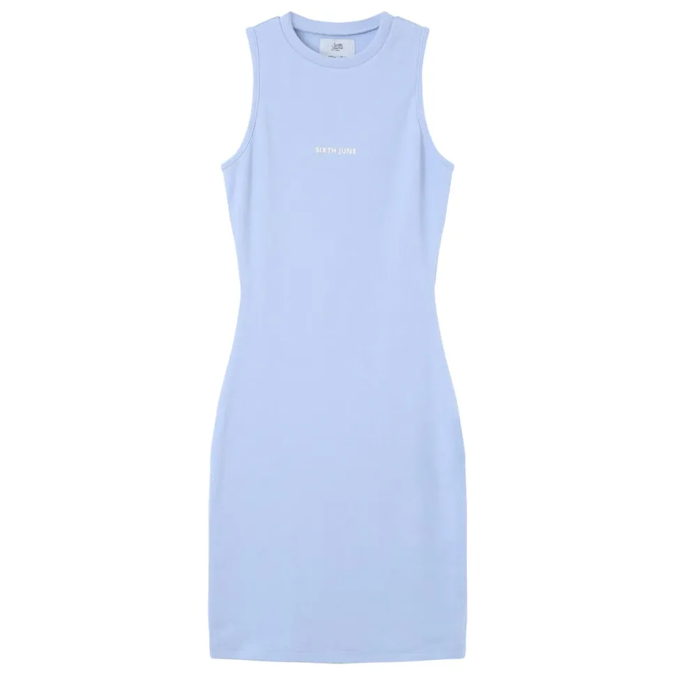 Robe Cotelee Moulante Bleu Clair