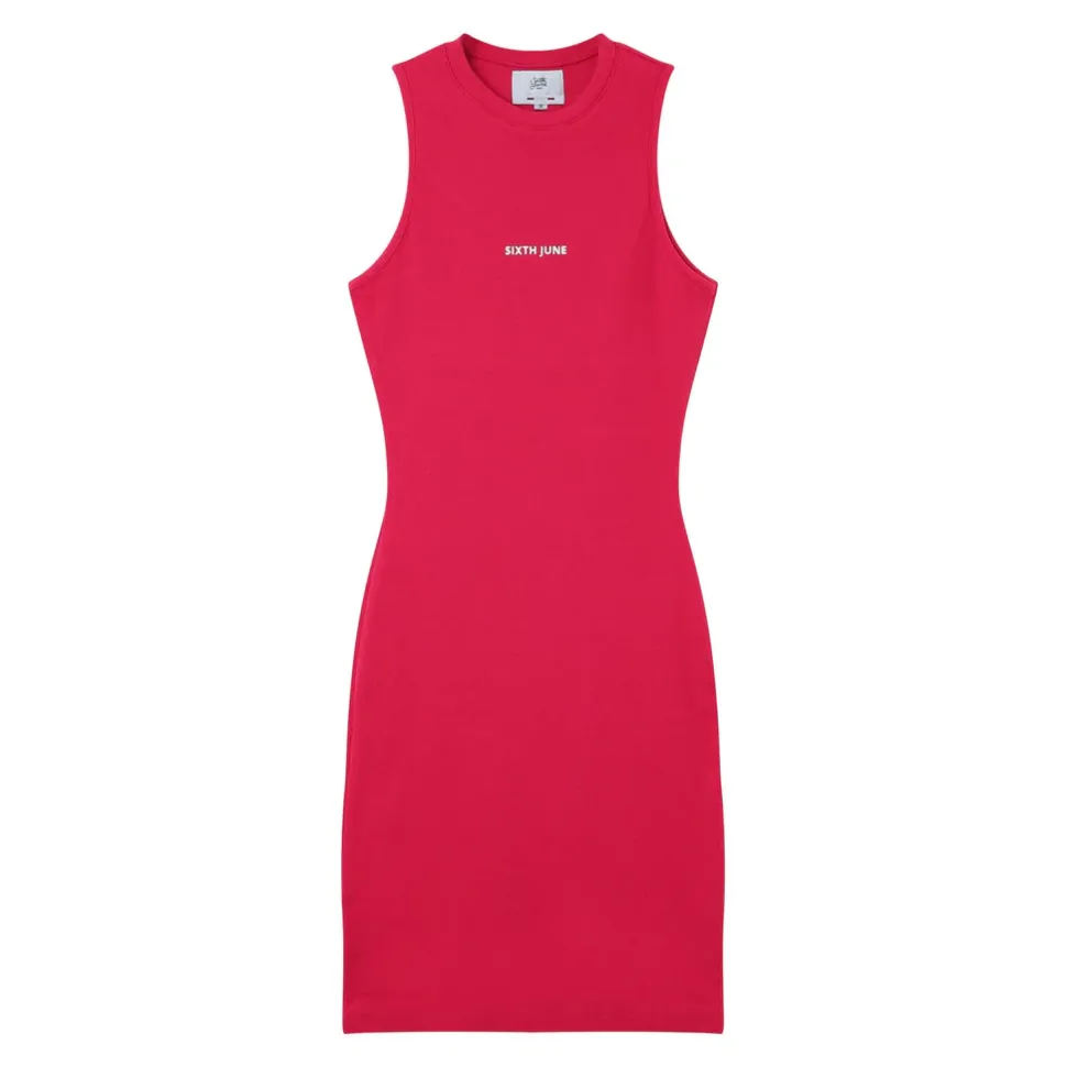 Robe Cotelee Moulante Rose