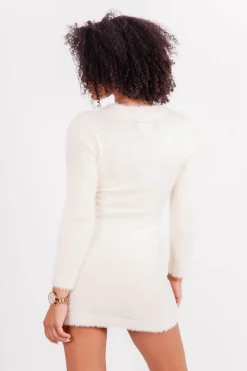Robe Courte Duveteuse Blanc Casse