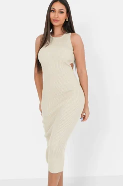 Robe Maille Ouverture Sexy Beige