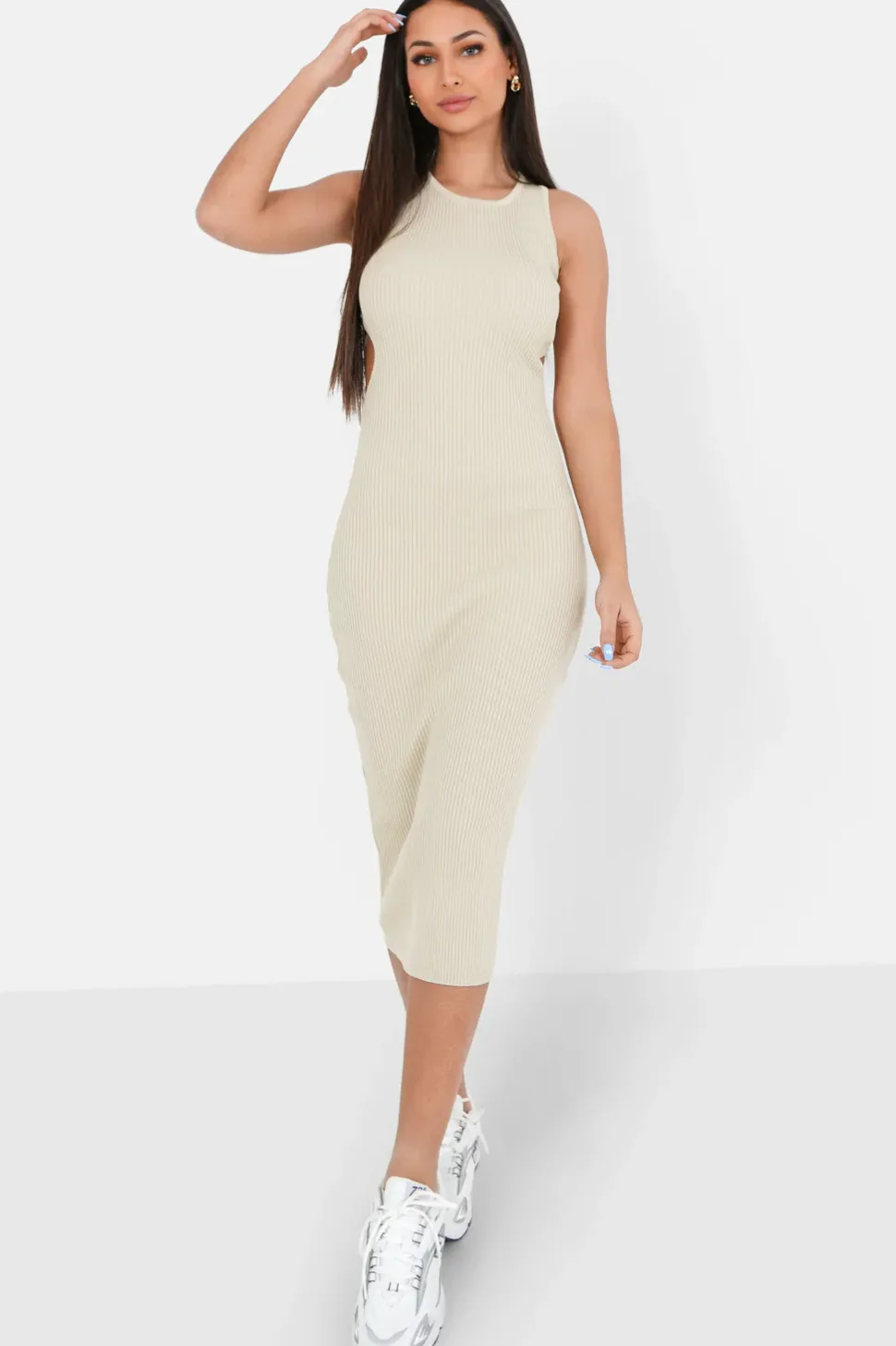 Robe Maille Ouverture Sexy Beige