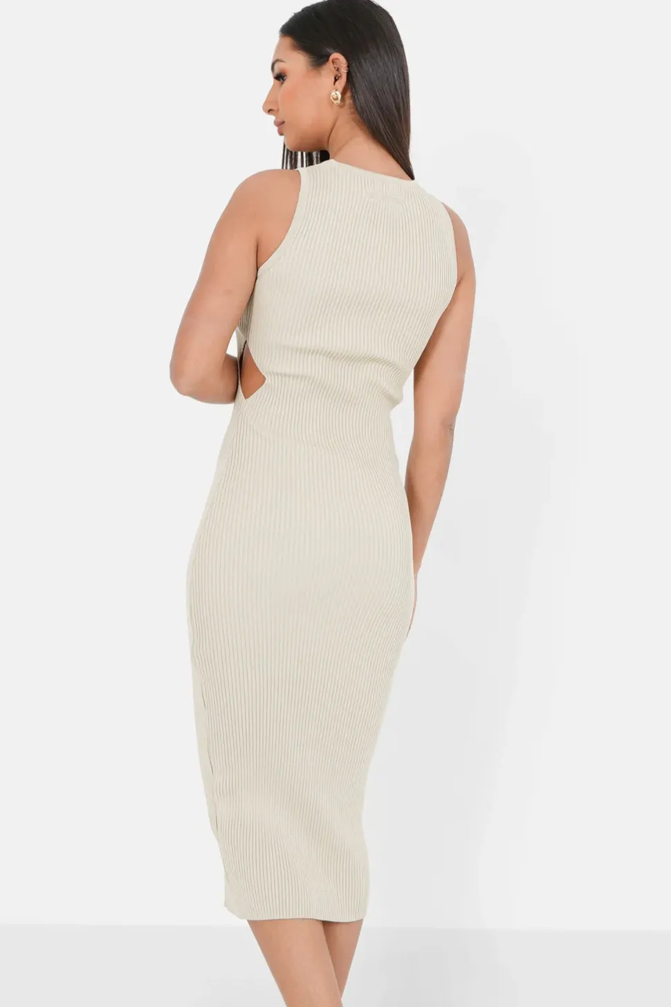 Robe Maille Ouverture Sexy Beige