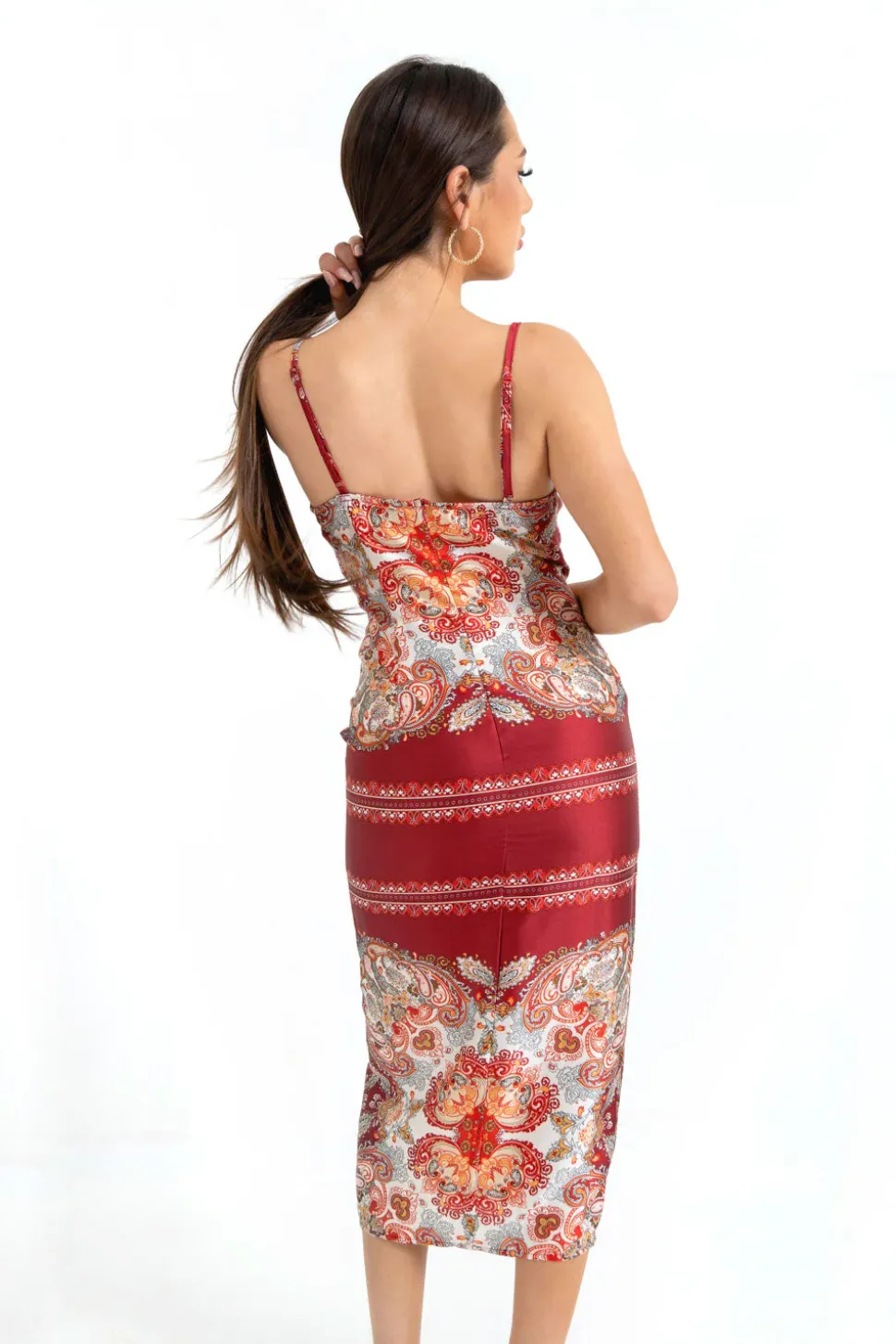Robe Motif Orientale Rouge Fonce
