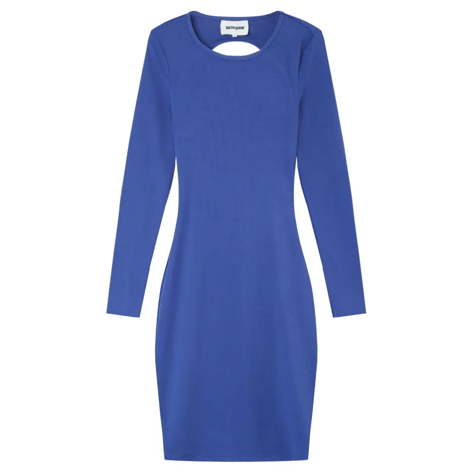 Robe Moulante Ouverture Dos Bleu Fonce