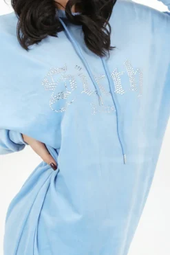 Robe Sweat Velours Strass Bleu