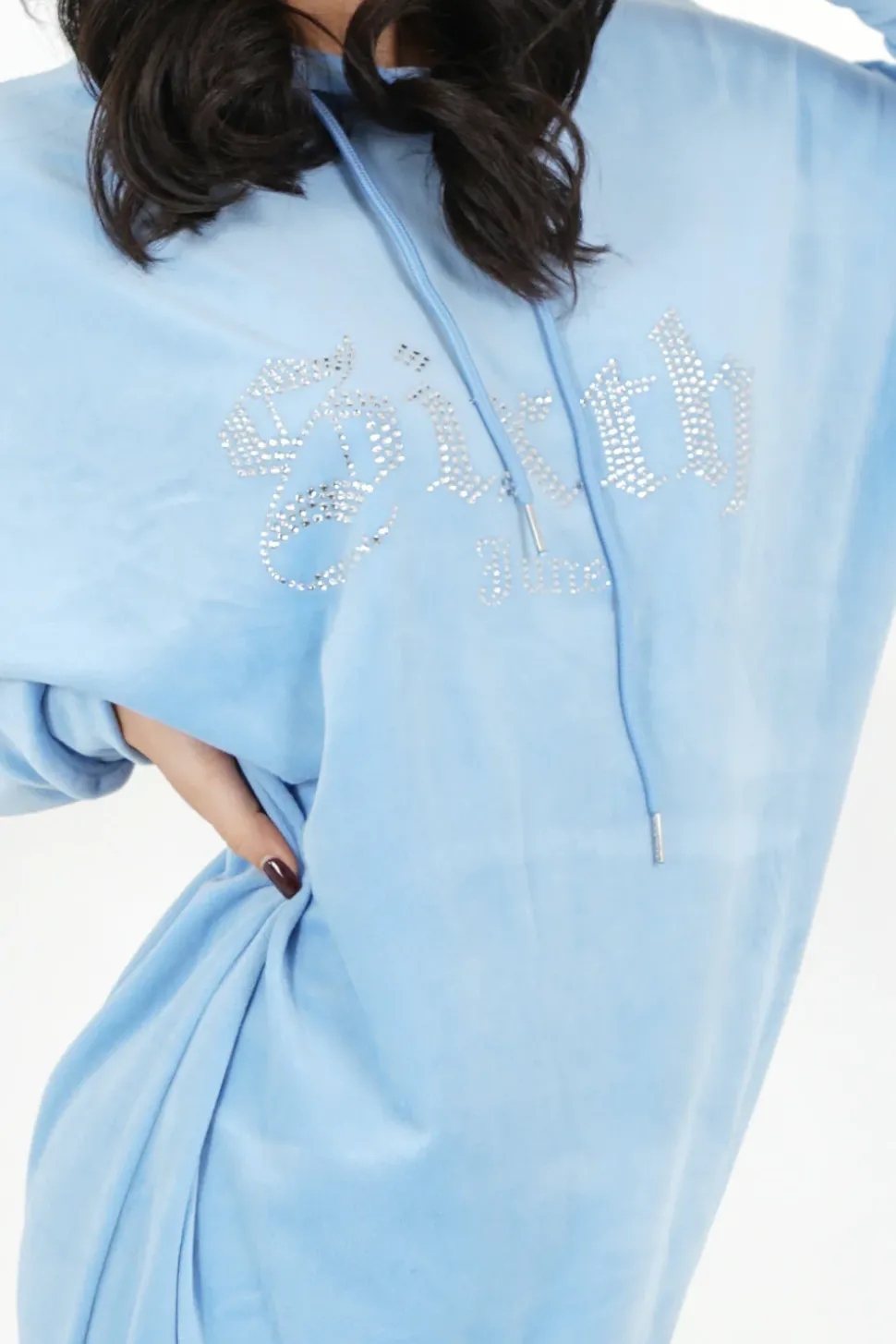 Robe Sweat Velours Strass Bleu
