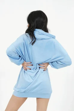 Robe Sweat Velours Strass Bleu