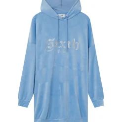 Robe Sweat Velours Strass Bleu