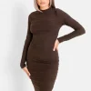 Robe Texture Manches Longues Marron Fonce
