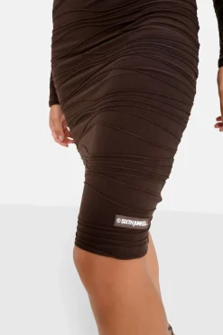 Robe Texture Manches Longues Marron Fonce