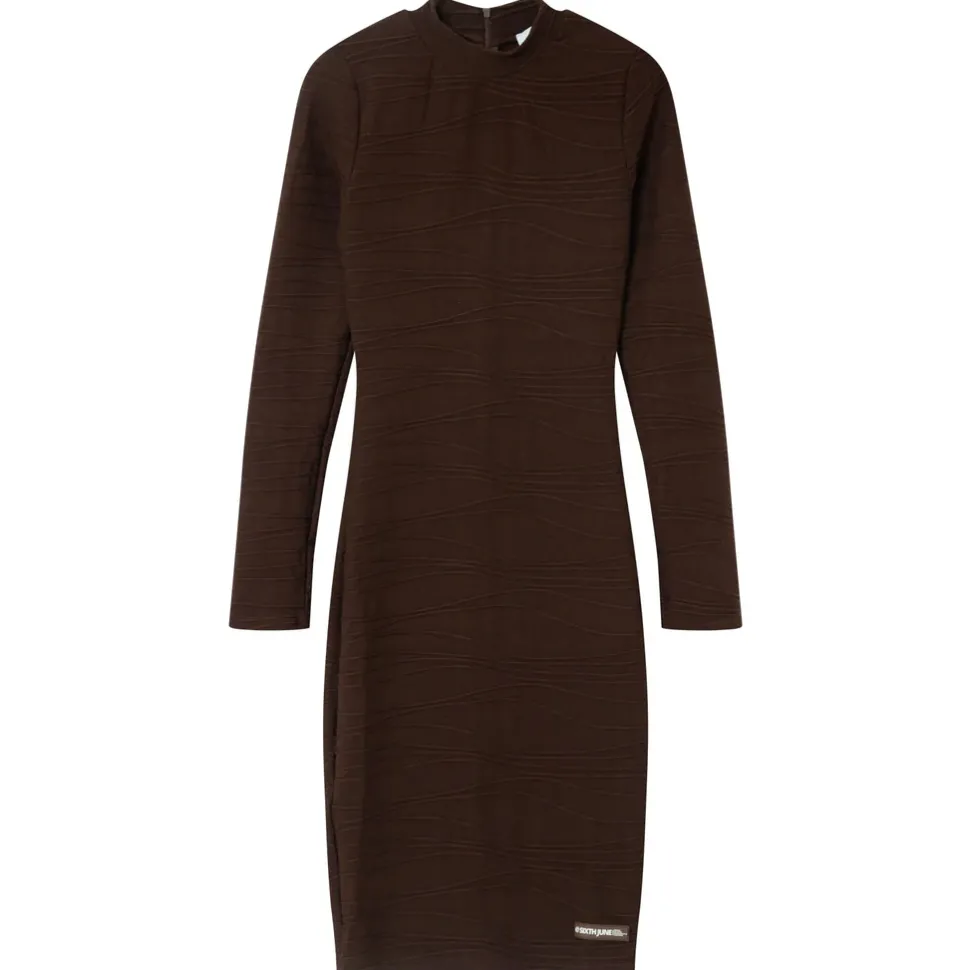 Robe Texture Manches Longues Marron Fonce