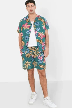 Short Fluide Fleuri Vert