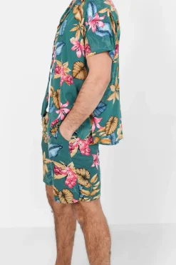 Short Fluide Fleuri Vert
