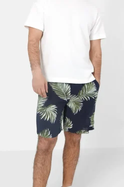 Short Fluide Motif Tropical Bleu Fonce