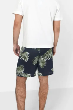 Short Fluide Motif Tropical Bleu Fonce