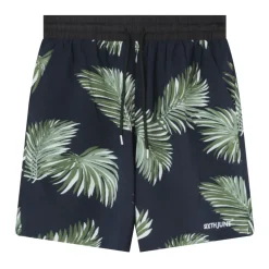 Short Fluide Motif Tropical Bleu Fonce