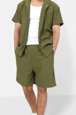 Short Fluide Plisse Vert Kaki