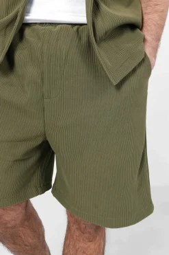 Short Fluide Plisse Vert Kaki
