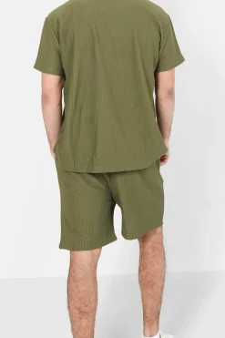 Short Fluide Plisse Vert Kaki