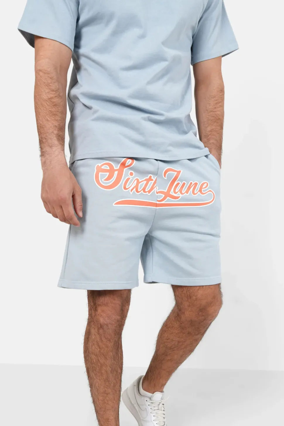 Short Logo Retro Bleu Clair
