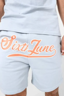 Short Logo Retro Bleu Clair