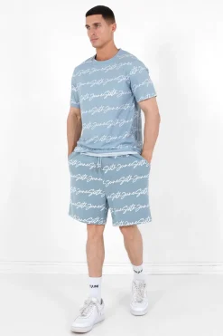 Short Logo Signature Imprime Bleu