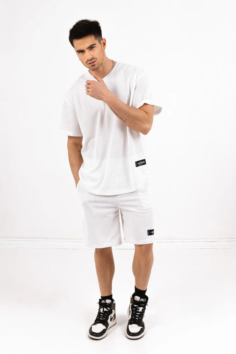 Short Mesh Logo Blanc