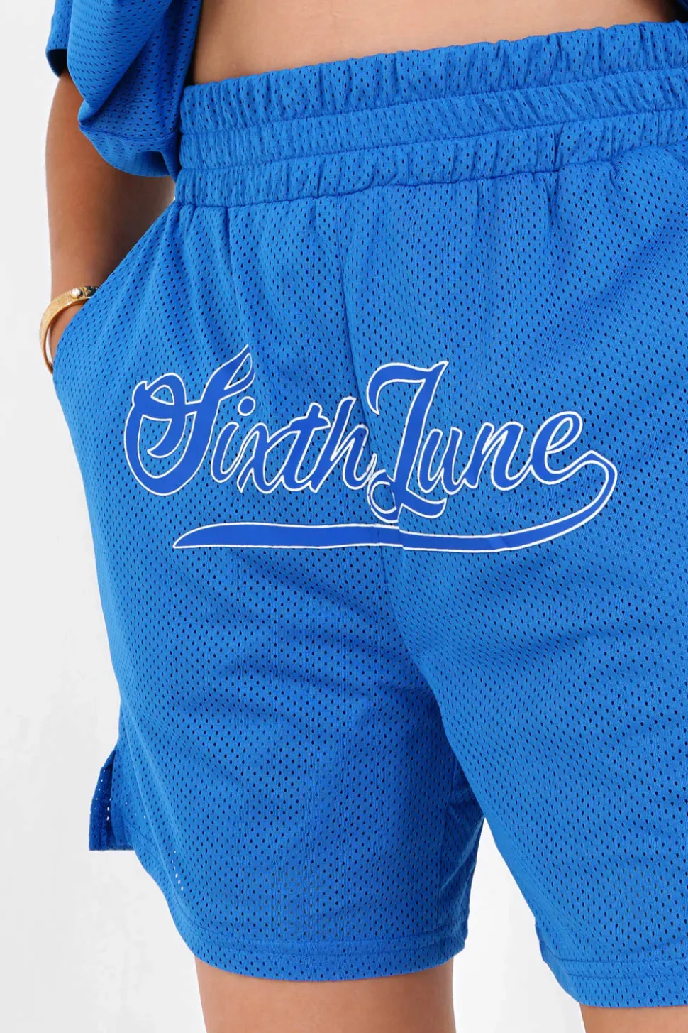Short Mesh Logo Bleu