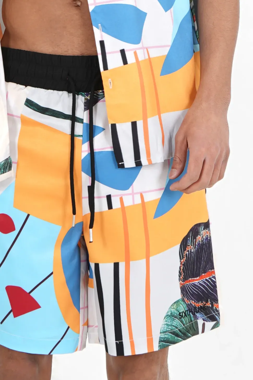 Short Motif Tropical Blanc