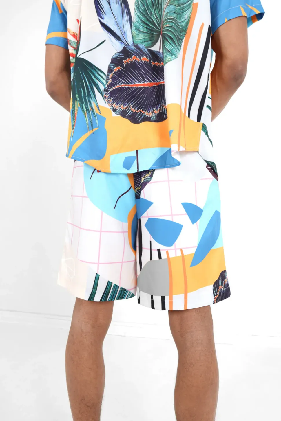 Short Motif Tropical Blanc