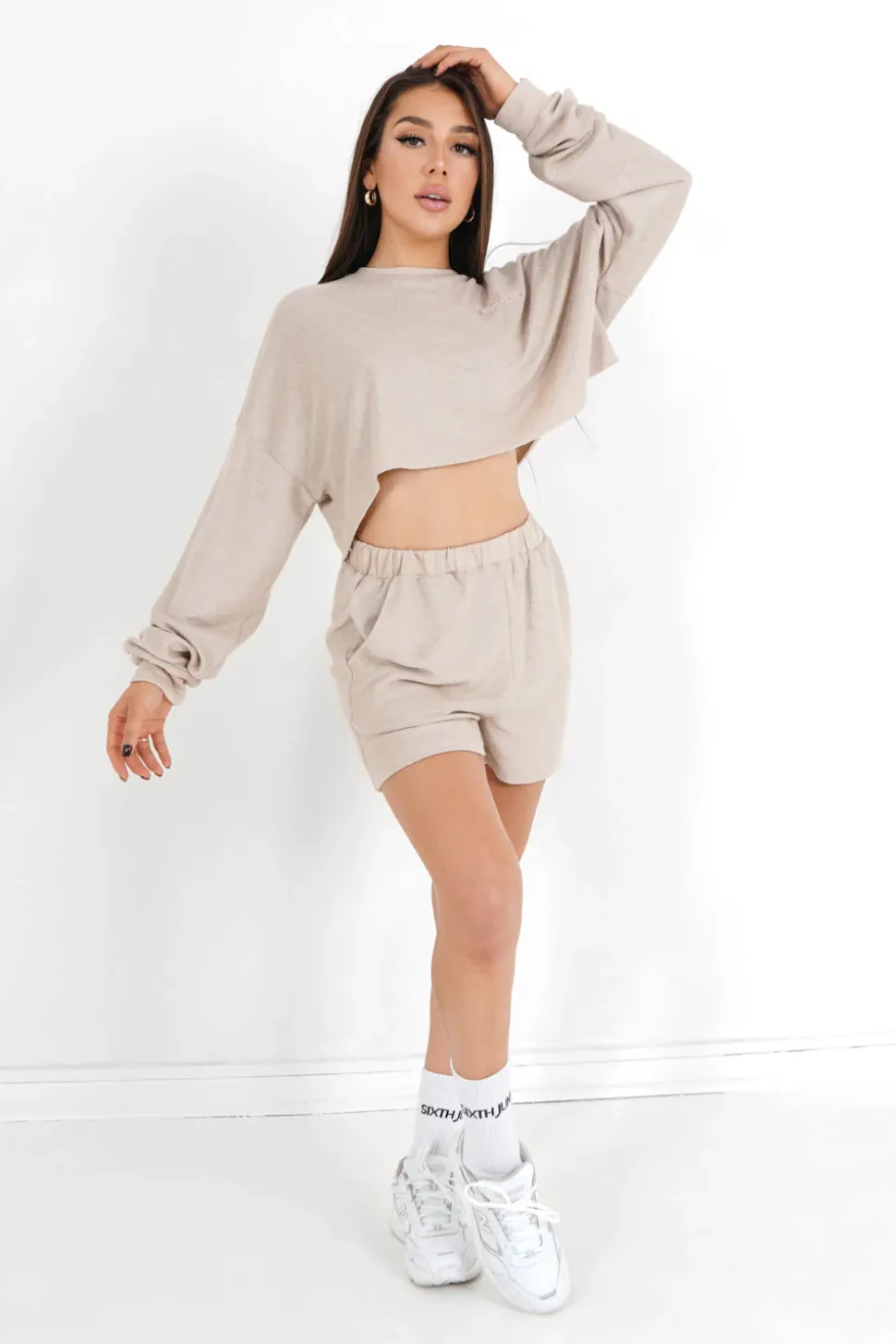 Short Tissu Bouclette Beige Clair