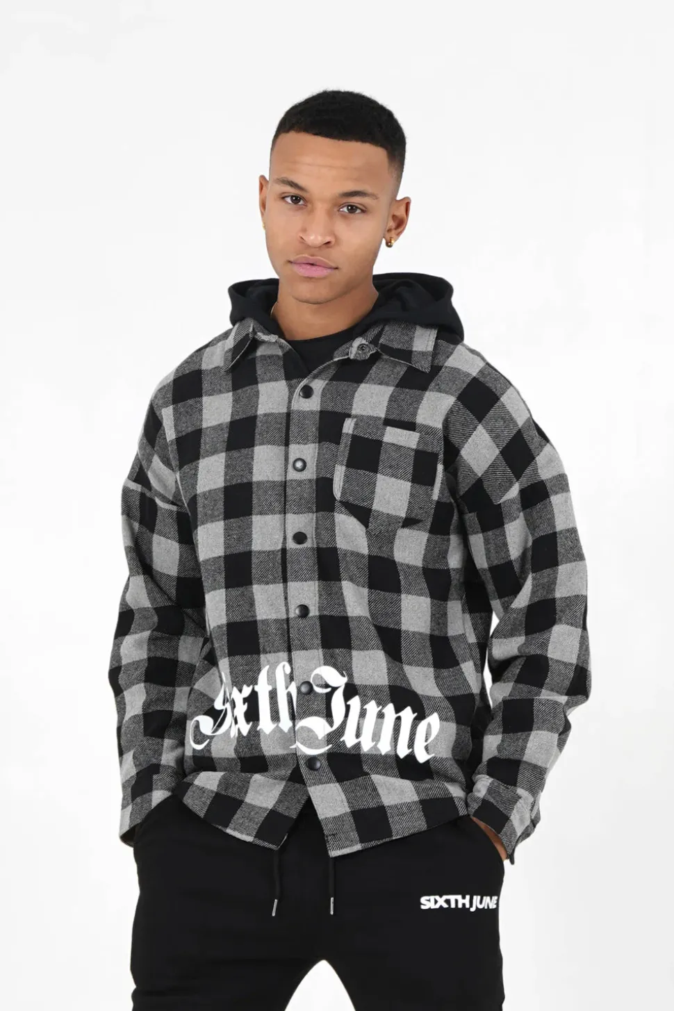 Surchemise Tartan Capuche Gris