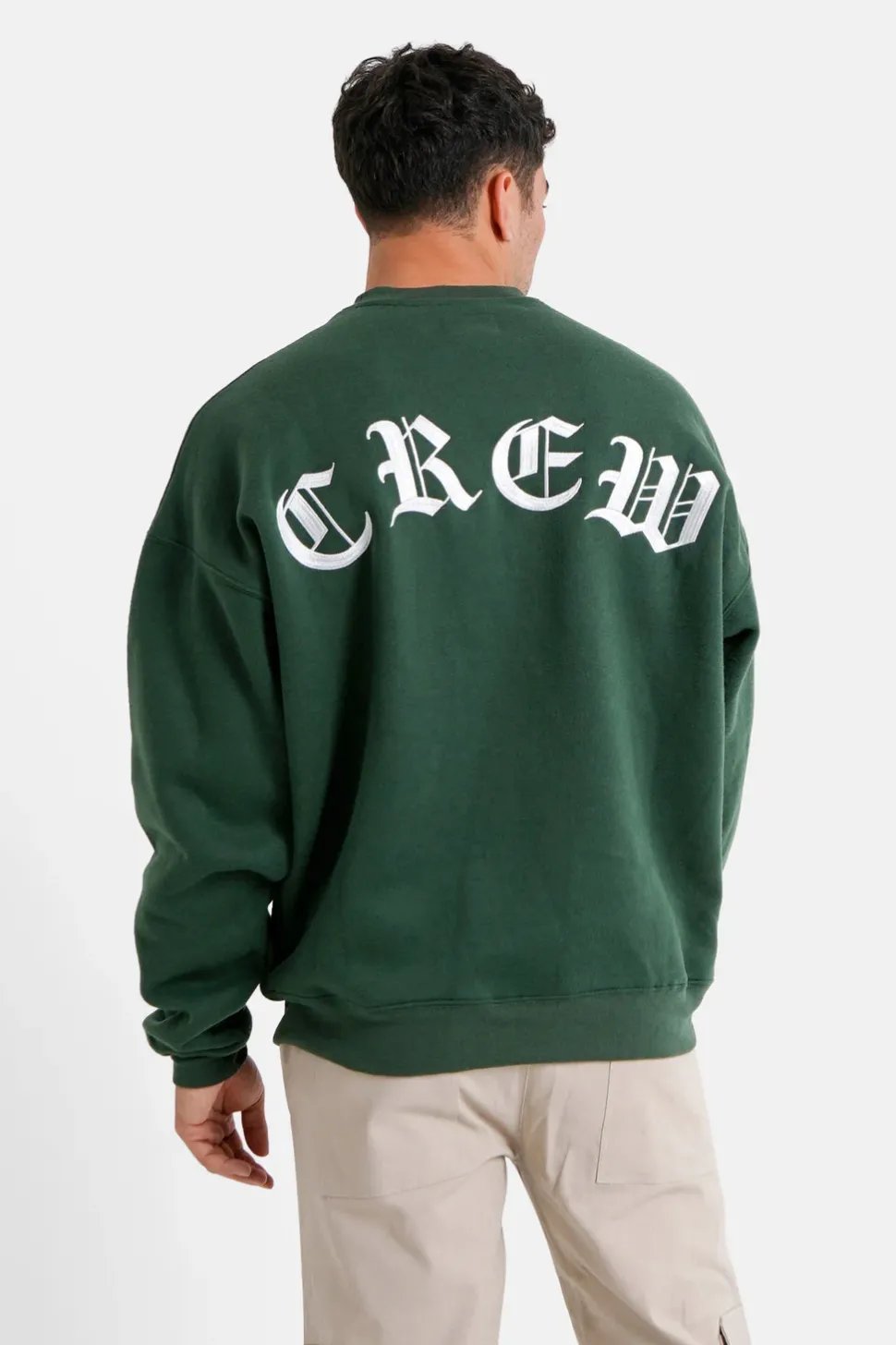 Sweat Broderies Crew Oversize Vert Fonce