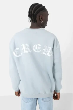 Sweat Broderies Crew Oversize Bleu Clair