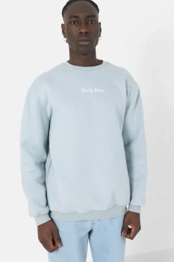 Sweat Broderies Crew Oversize Bleu Clair