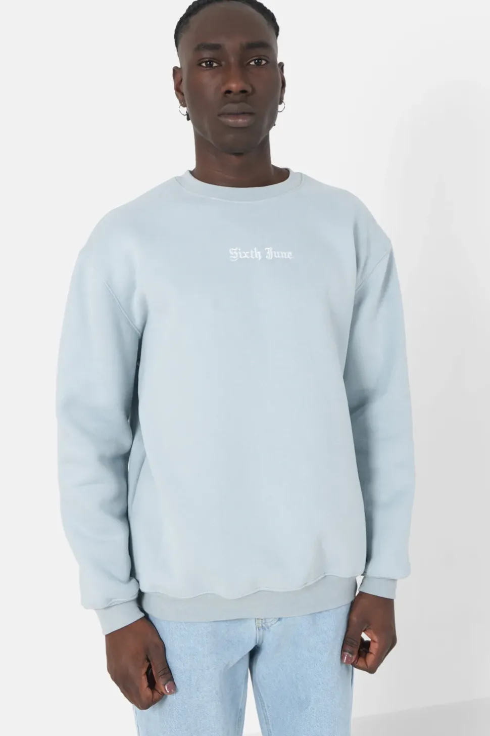 Sweat Broderies Crew Oversize Bleu Clair
