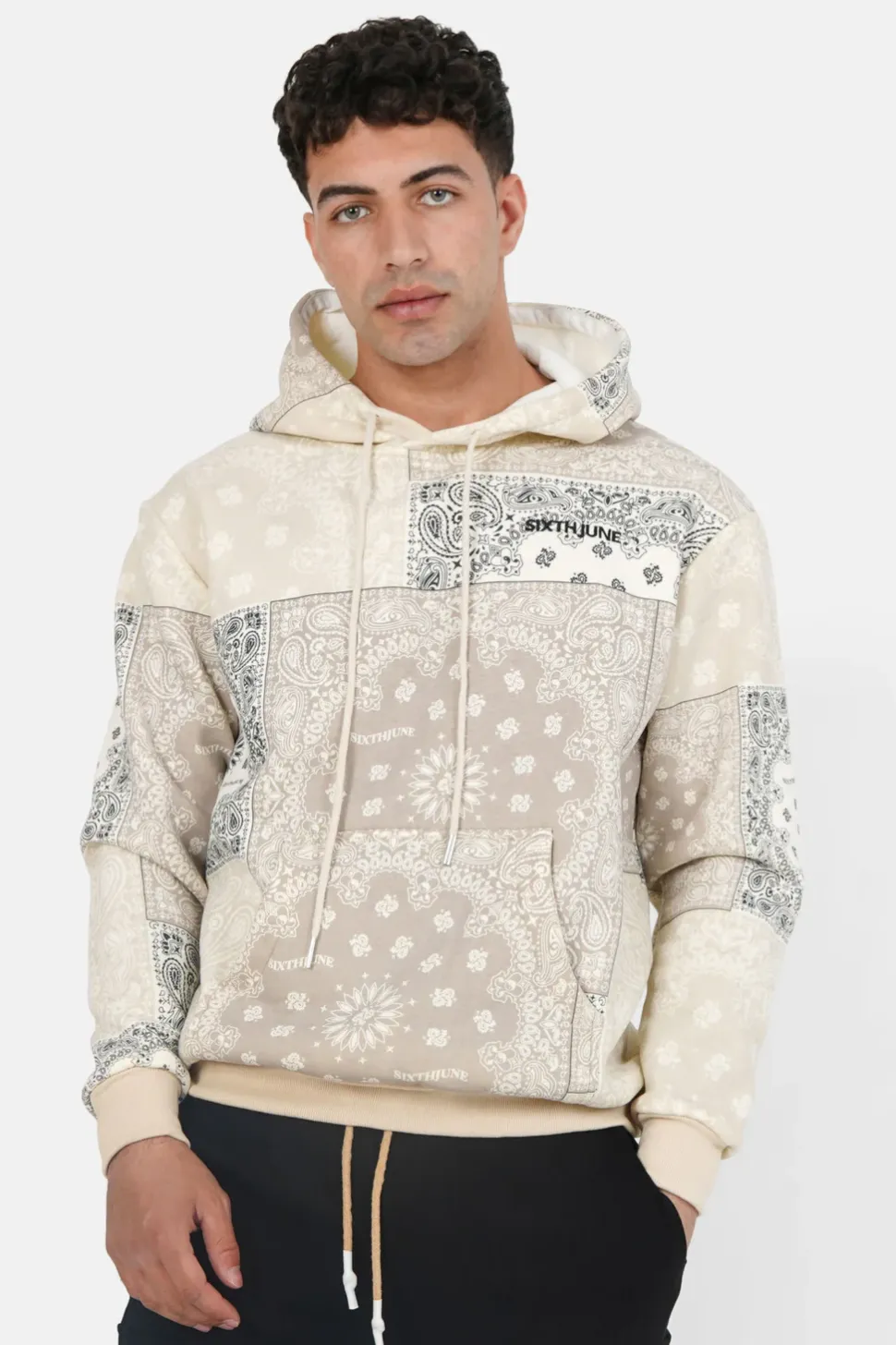 Sweat Capuche Bandana Patchwork Beige