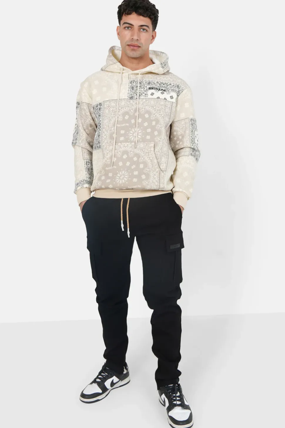 Sweat Capuche Bandana Patchwork Beige