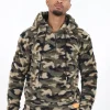 Sweat Capuche Camouflage Zip Vert Kaki
