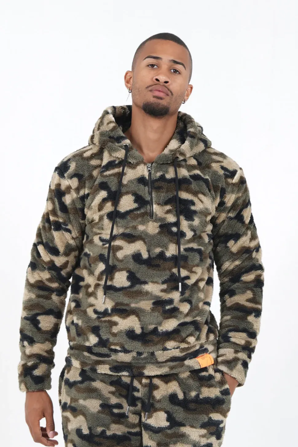 Sweat Capuche Camouflage Zip Vert Kaki