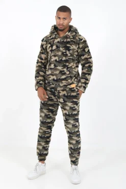 Sweat Capuche Camouflage Zip Vert Kaki